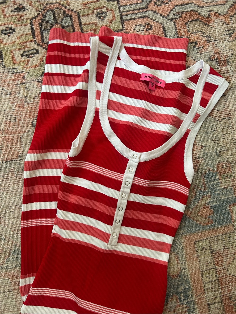 Betsey Johnson Red & White Striped Ribbed Midi Dress bodycon